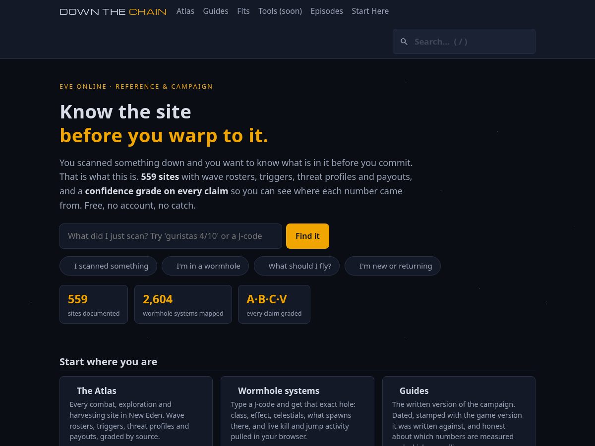 Landing-page snapshot of downthechain.net