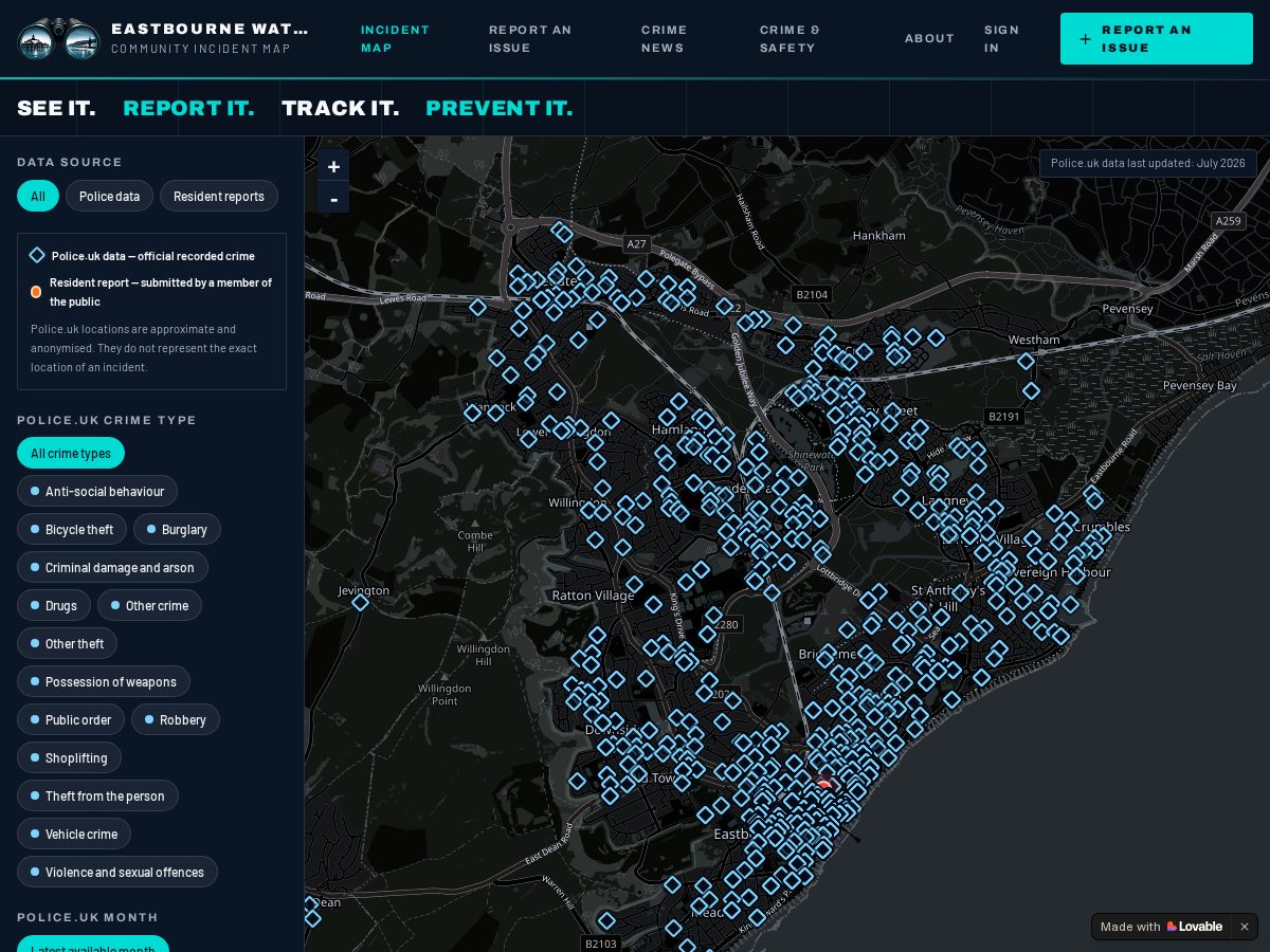 Landing-page snapshot of eastbournewatch.org