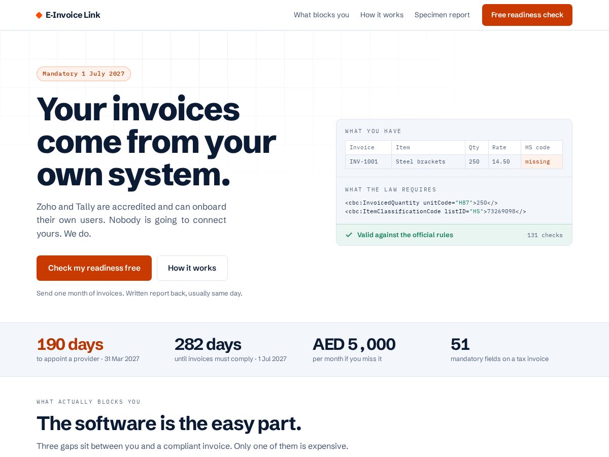 Landing-page snapshot of einvoicelink.com