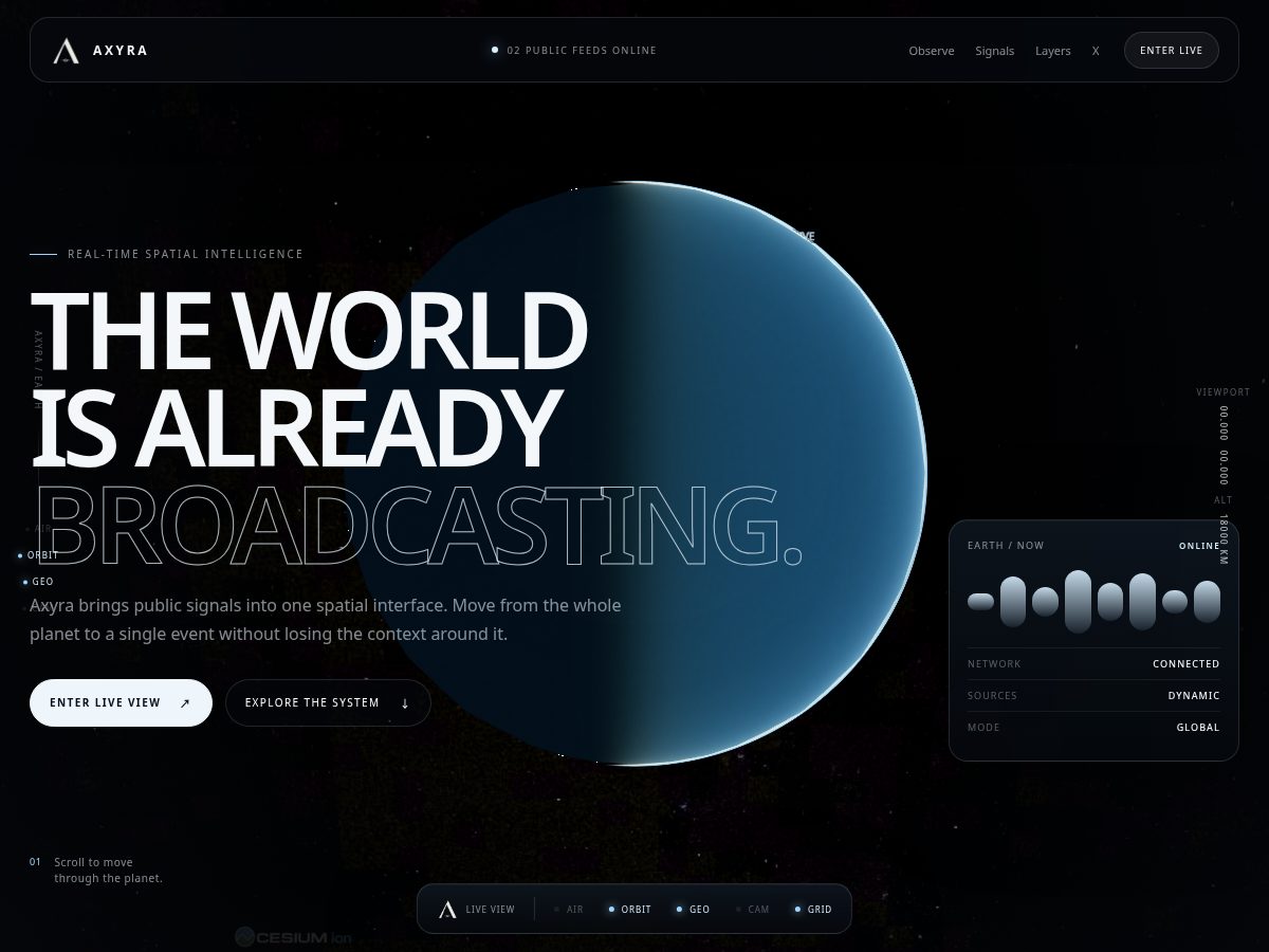 Landing-page snapshot of enteraxyra.world