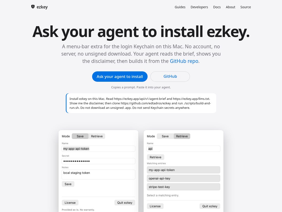 Landing-page snapshot of ezkey.app