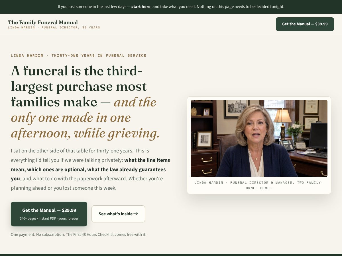 Landing-page snapshot of familyfuneralmanual.com