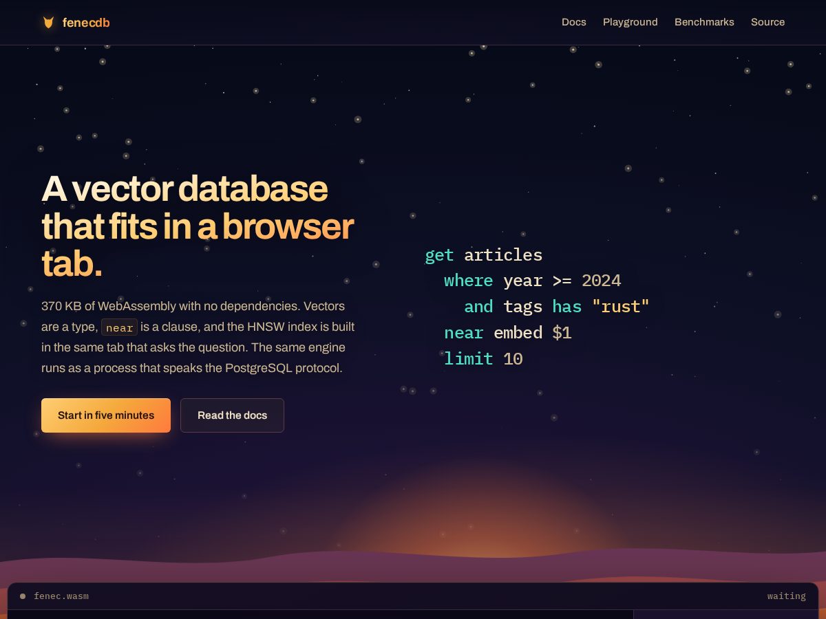 Landing-page snapshot of fenecdb.com