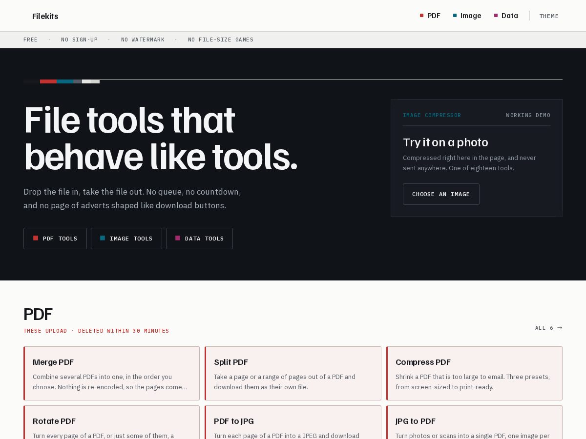 Landing-page snapshot of filekits.app