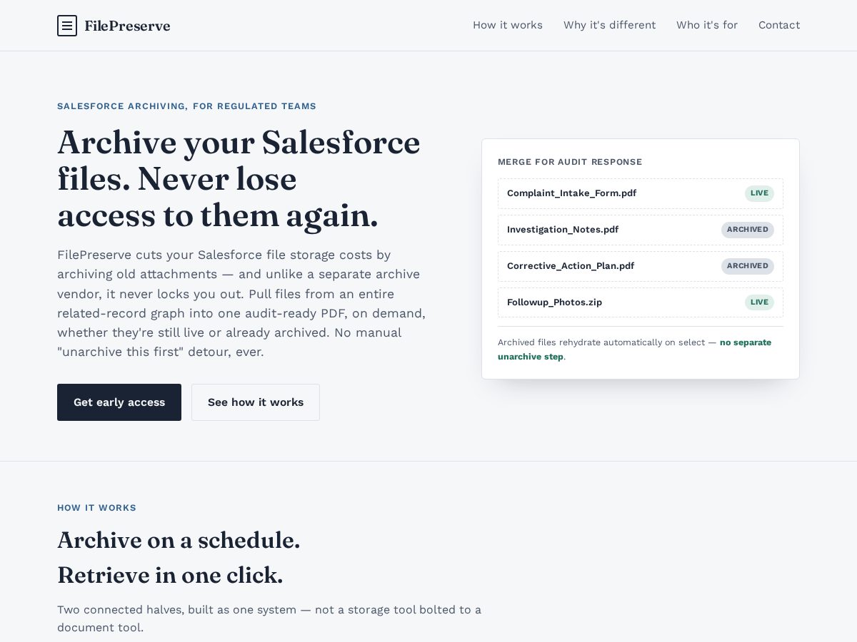 Landing-page snapshot of filepreserve.com