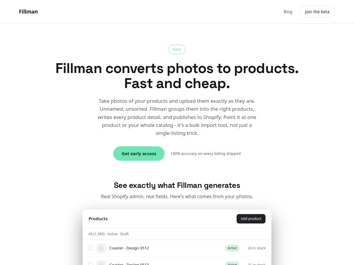 Landing-page snapshot of fillman.app