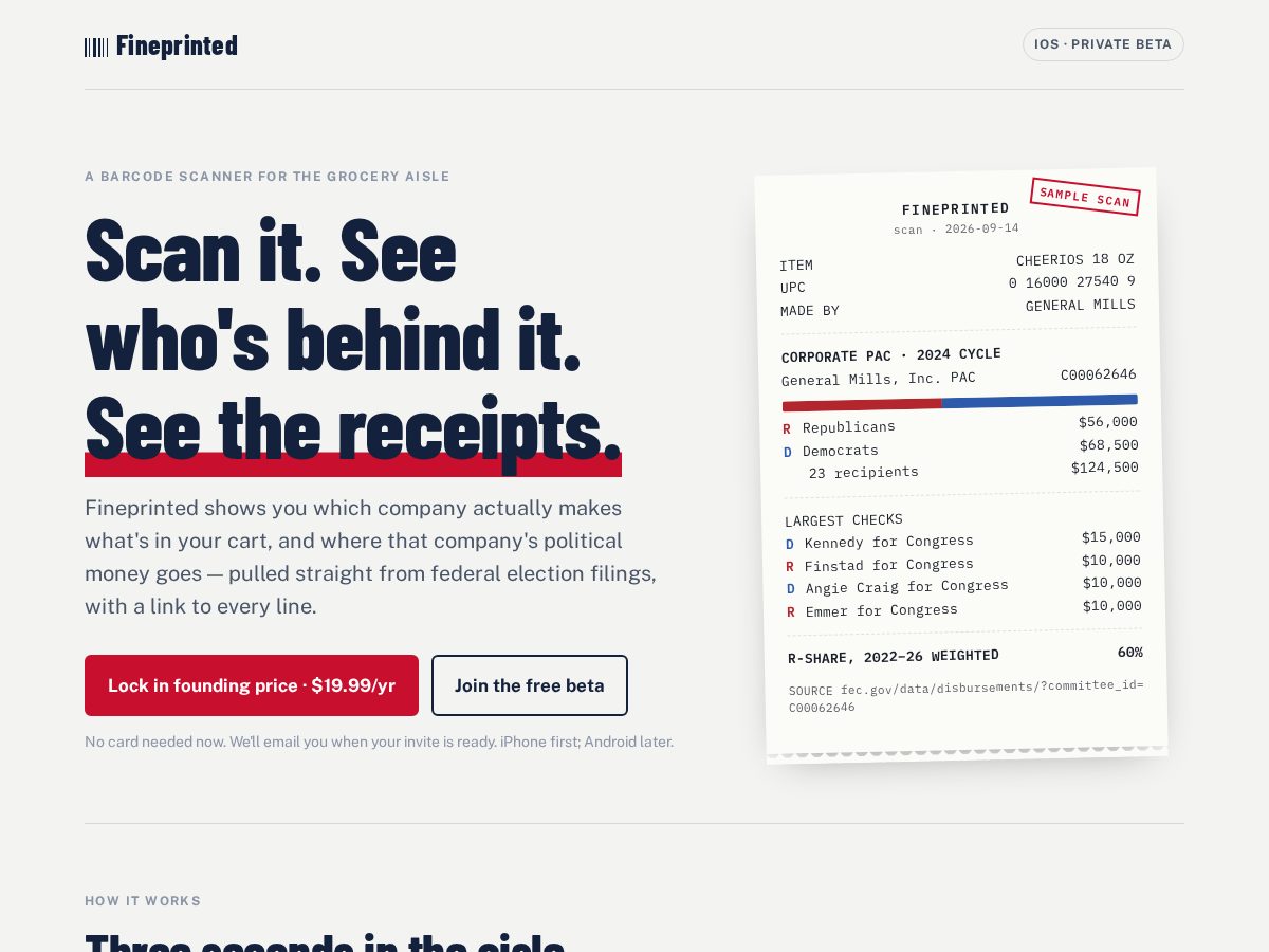 Landing-page snapshot of fineprinted.com
