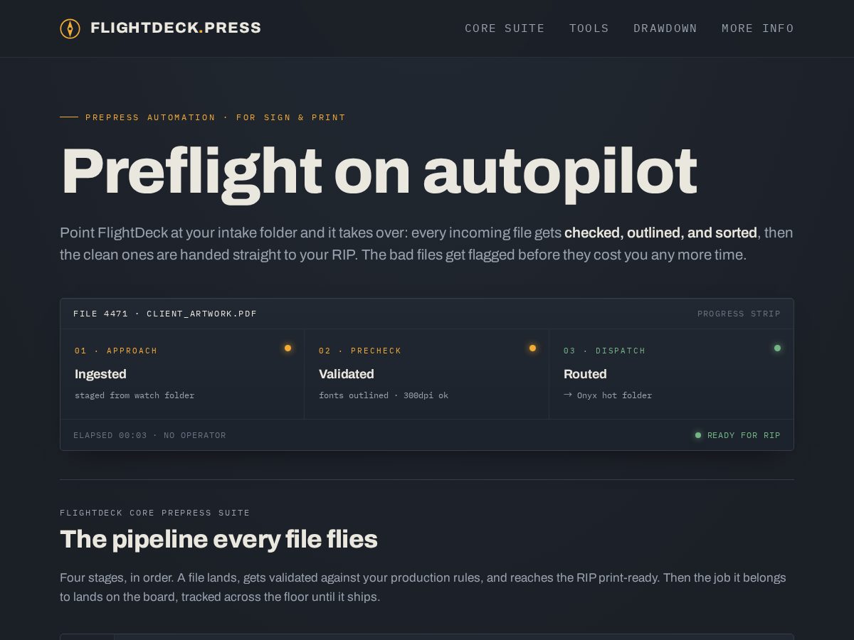 Landing-page snapshot of flightdeck.press