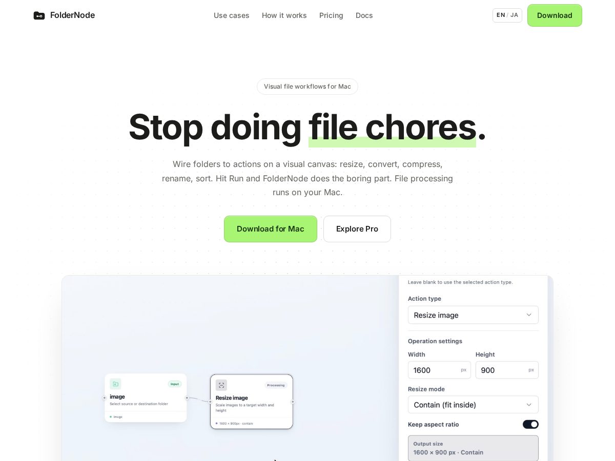 Landing-page snapshot of foldernode.app