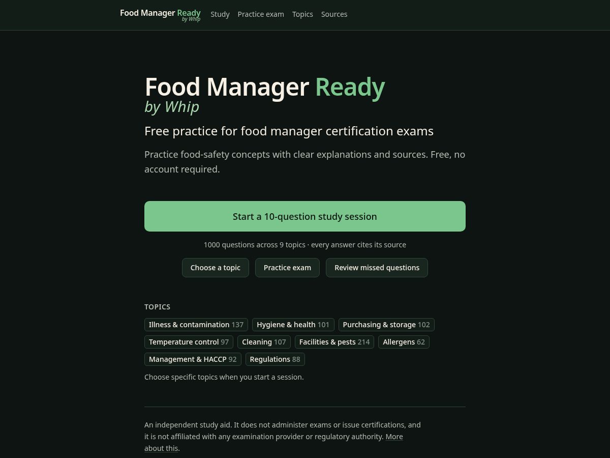 Landing-page snapshot of foodmanagerready.com