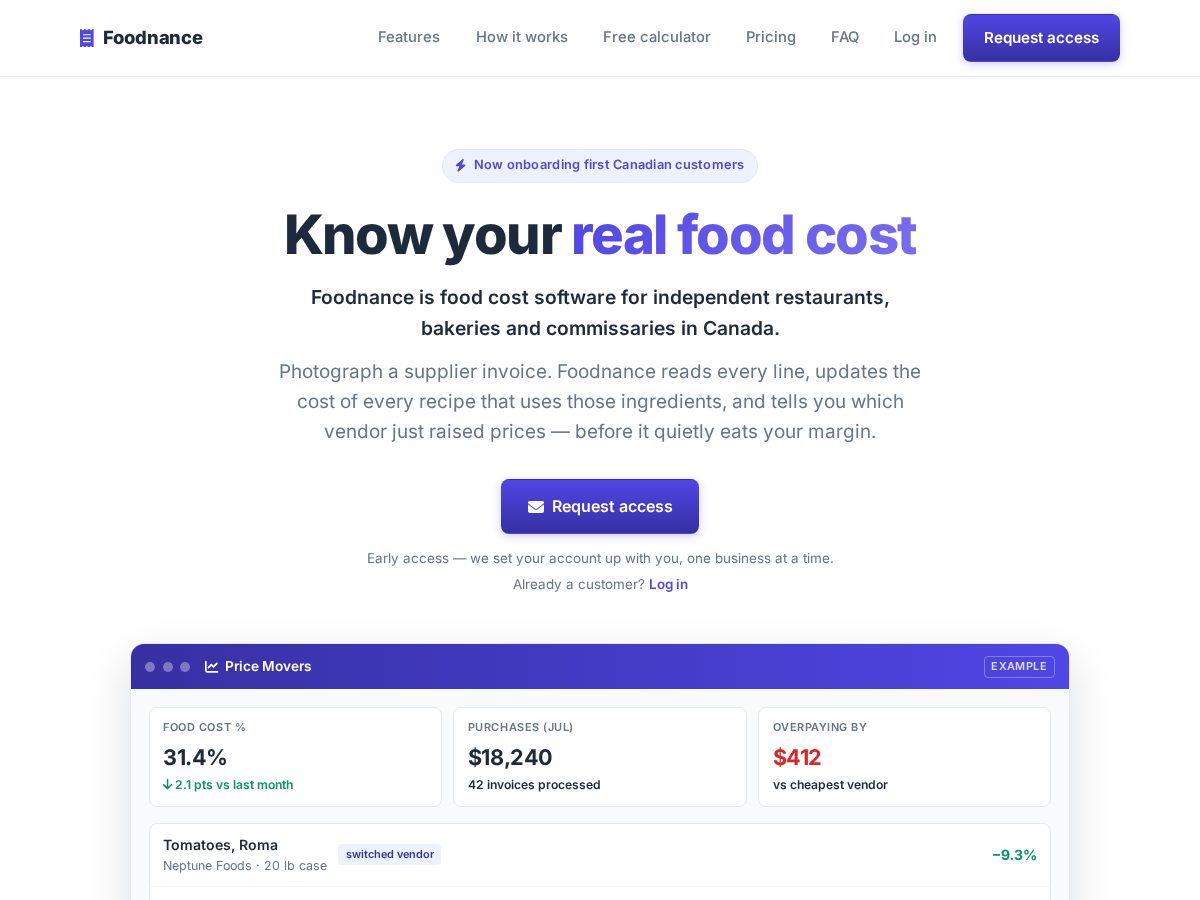 Landing-page snapshot of foodnance.com