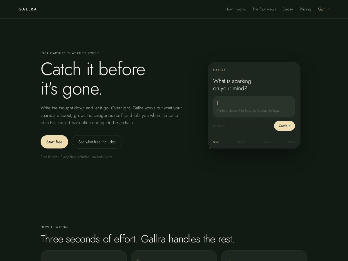 Landing-page snapshot of gallra.dev