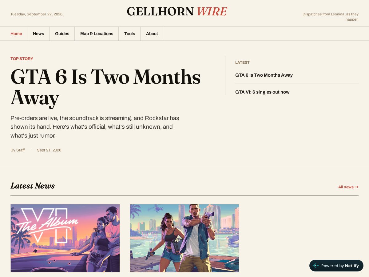 Landing-page snapshot of gellhornwire.com