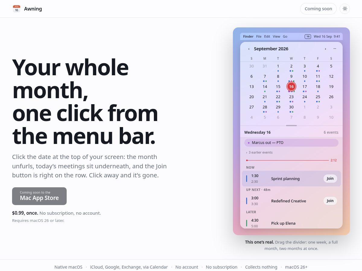 Landing-page snapshot of getawning.app