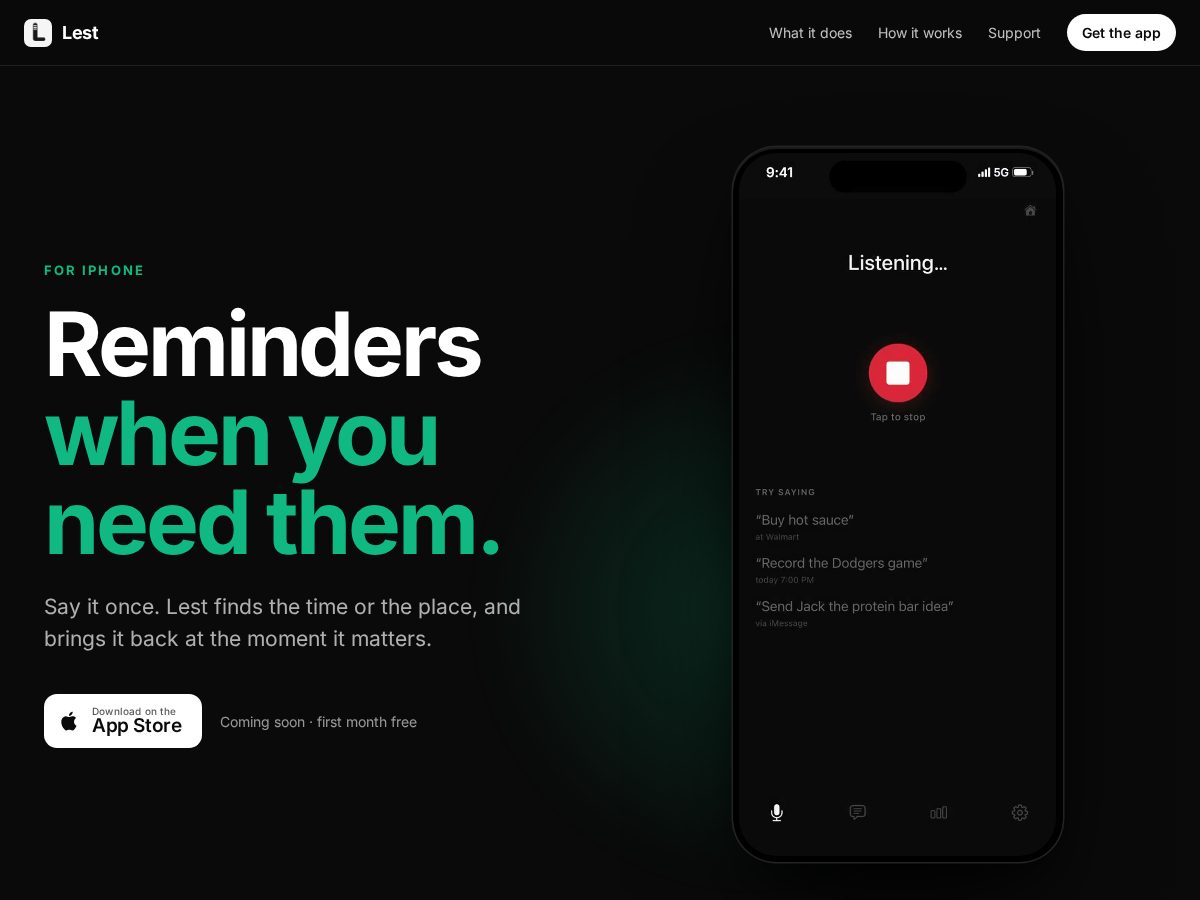 Landing-page snapshot of getlest.app