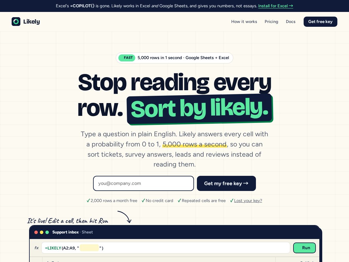 Landing-page snapshot of getlikely.app