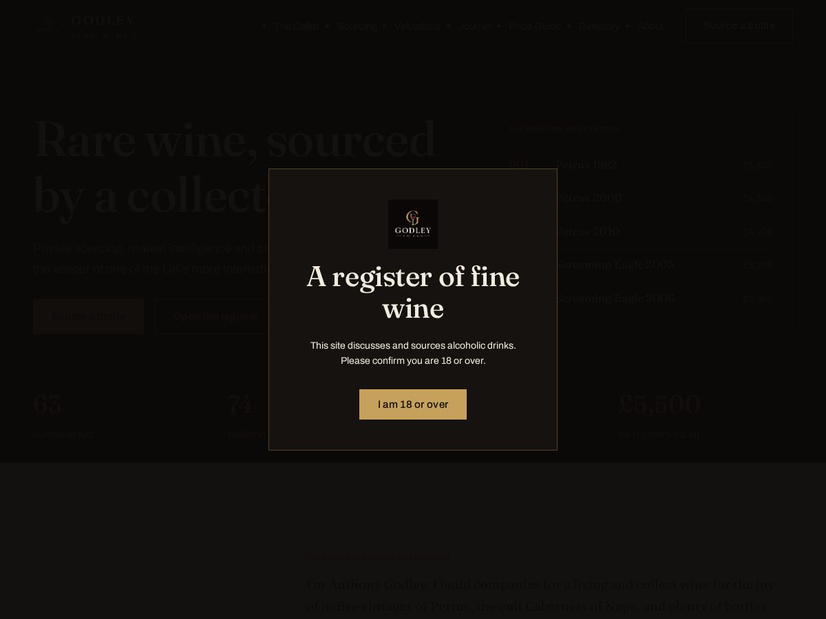 Landing-page snapshot of godleyfinewines.net