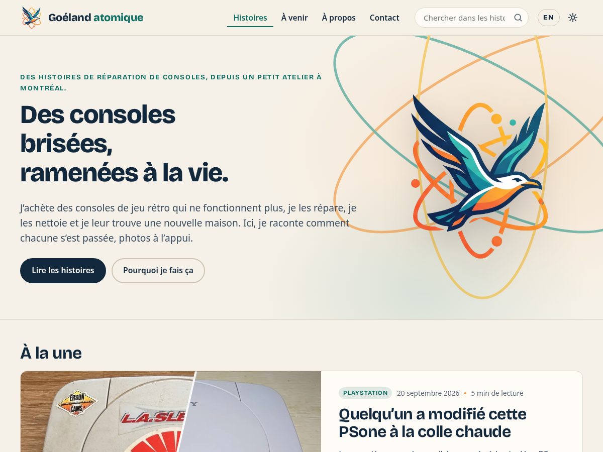 Landing-page snapshot of goelandatomique.blog