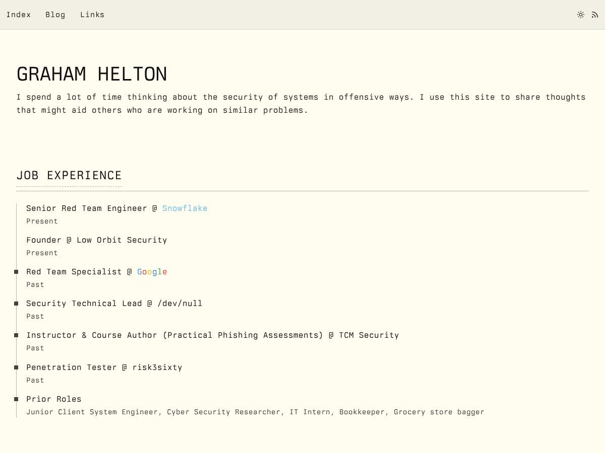 Landing-page snapshot of grahamhelton.com
