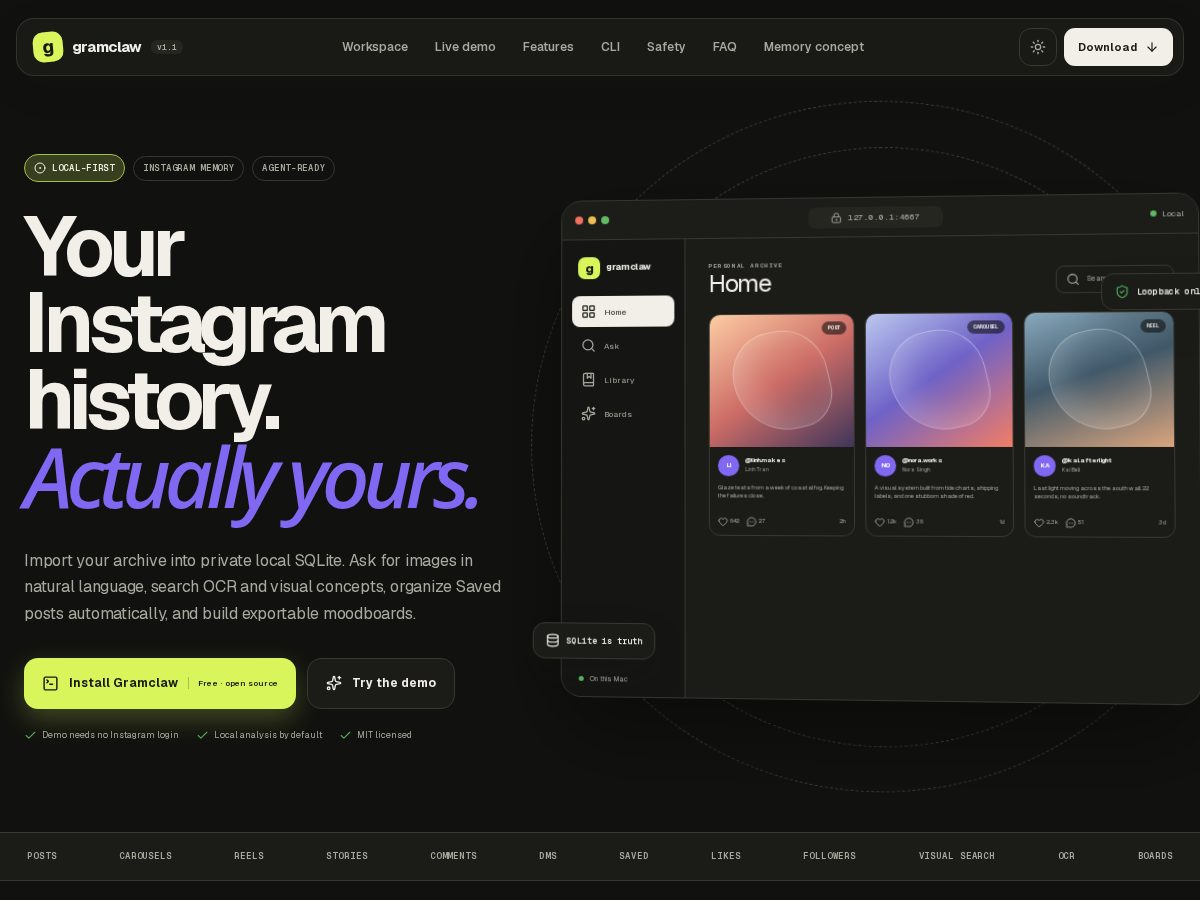 Landing-page snapshot of gramclaw.website