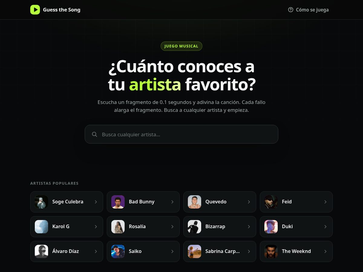 Landing-page snapshot of guessthesong.party