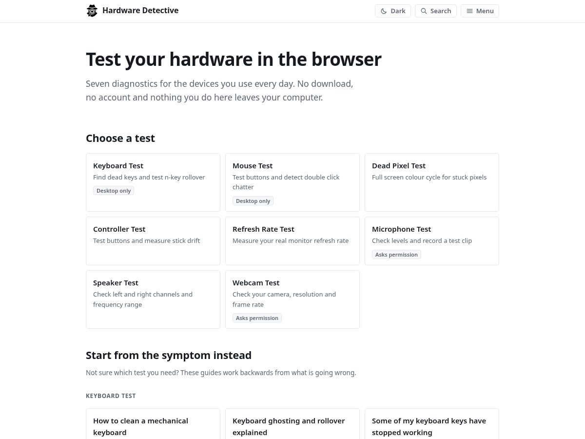 Landing-page snapshot of hardwaredetective.com