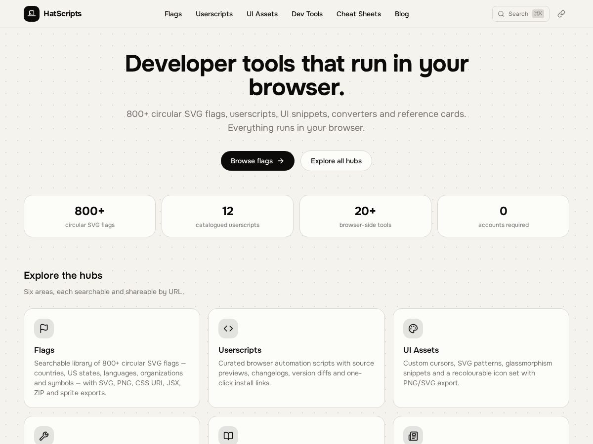 Landing-page snapshot of hatscripts.com