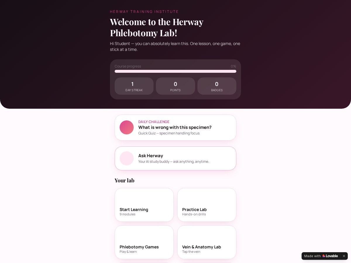 Landing-page snapshot of herwaylearn.com
