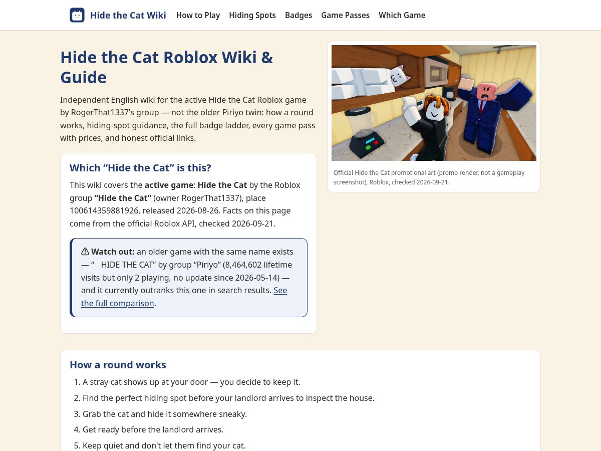 Landing-page snapshot of hidethecat.wiki
