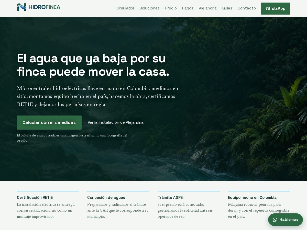 Landing-page snapshot of hidrofinca.com