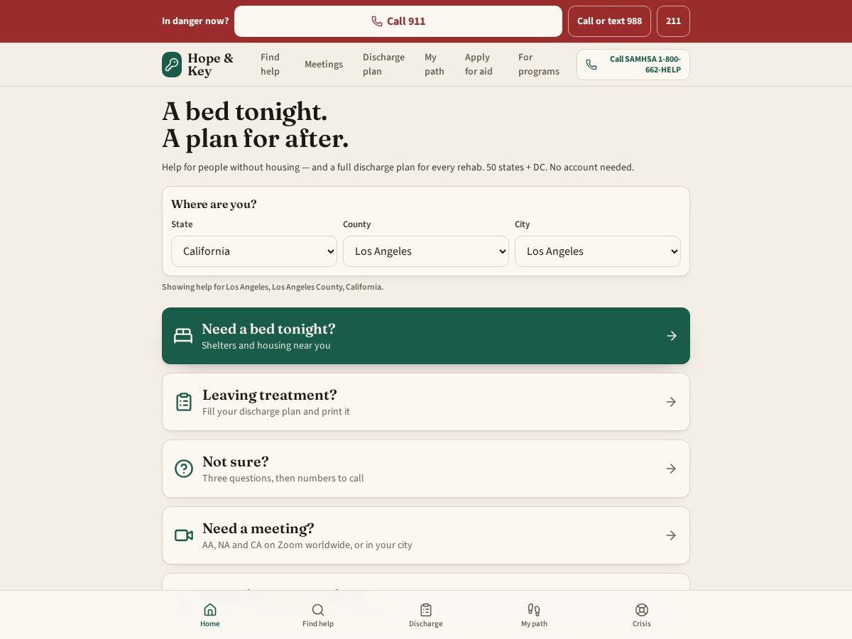 Landing-page snapshot of hopeandkey.com
