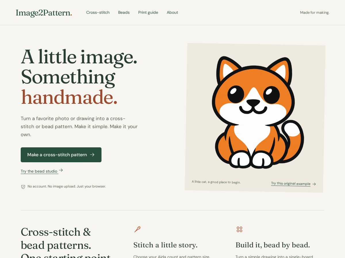 Landing-page snapshot of image2pattern.com
