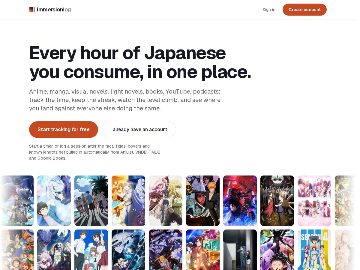 Landing-page snapshot of immersionlog.com
