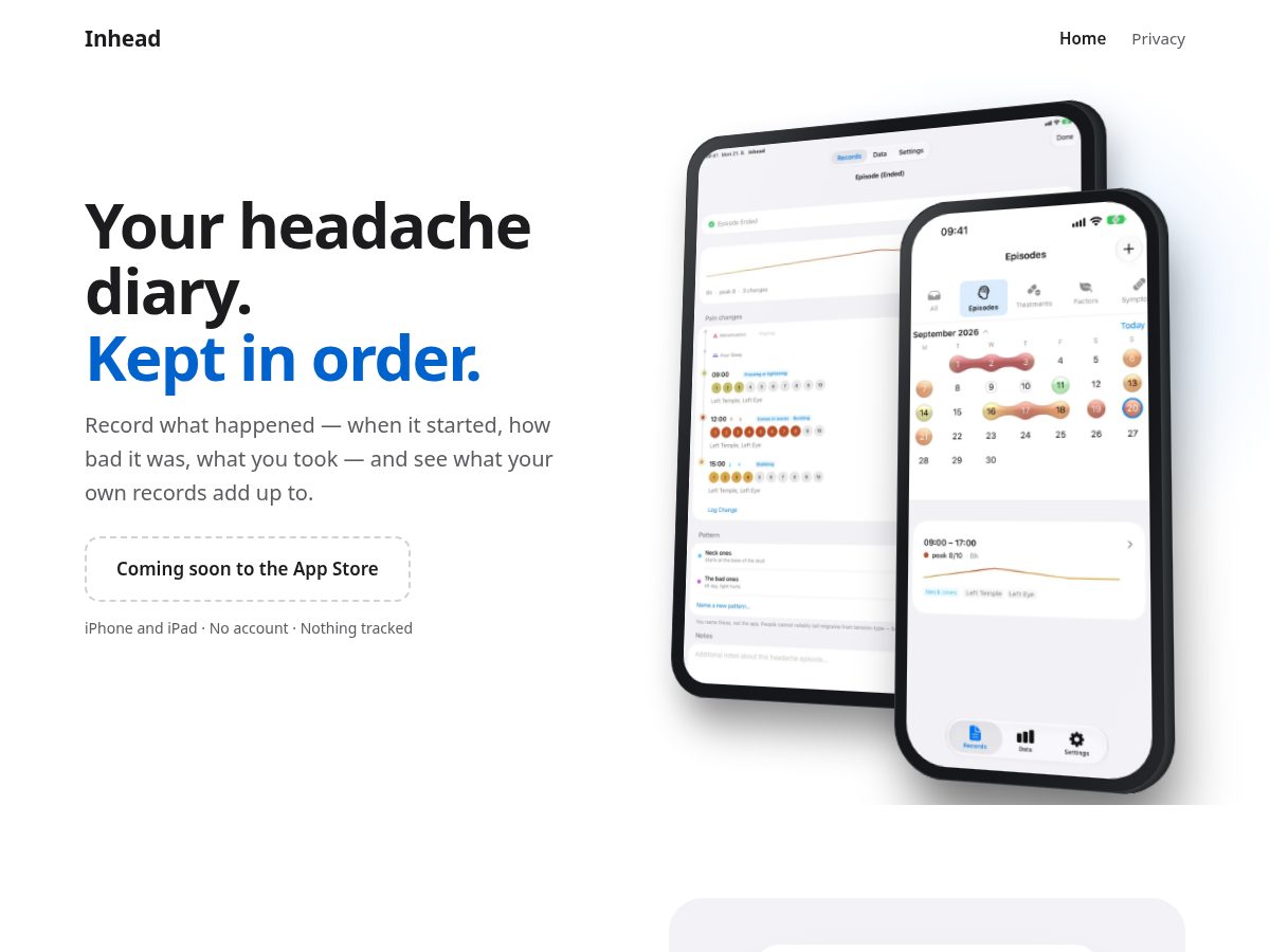 Landing-page snapshot of inhead.app