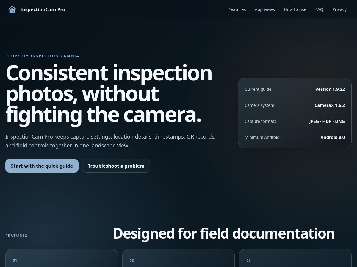 Landing-page snapshot of inspectorcampro.com