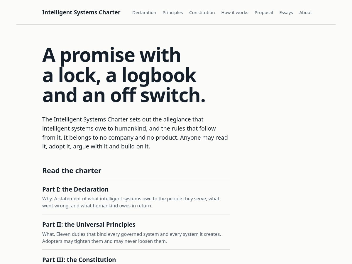 Landing-page snapshot of intelligentsystemscharter.com