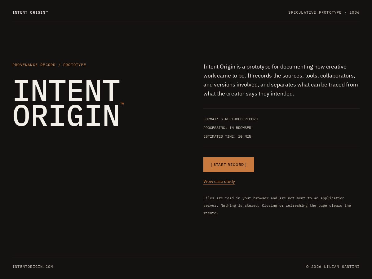 Landing-page snapshot of intentorigin.com