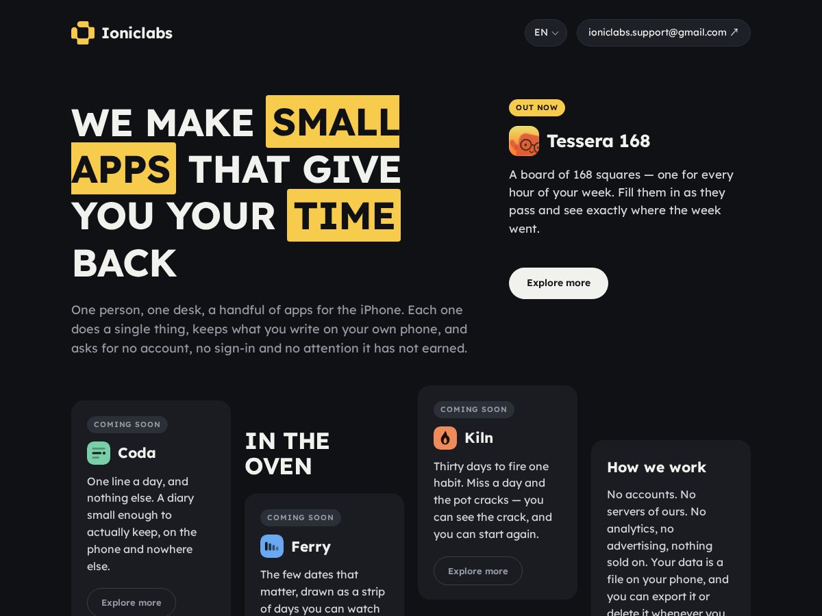 Landing-page snapshot of ioniclabs.app