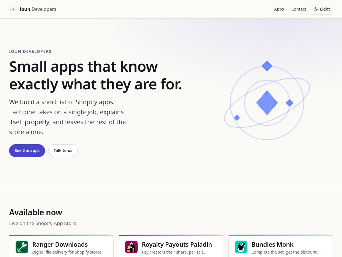 Landing-page snapshot of ioun.dev