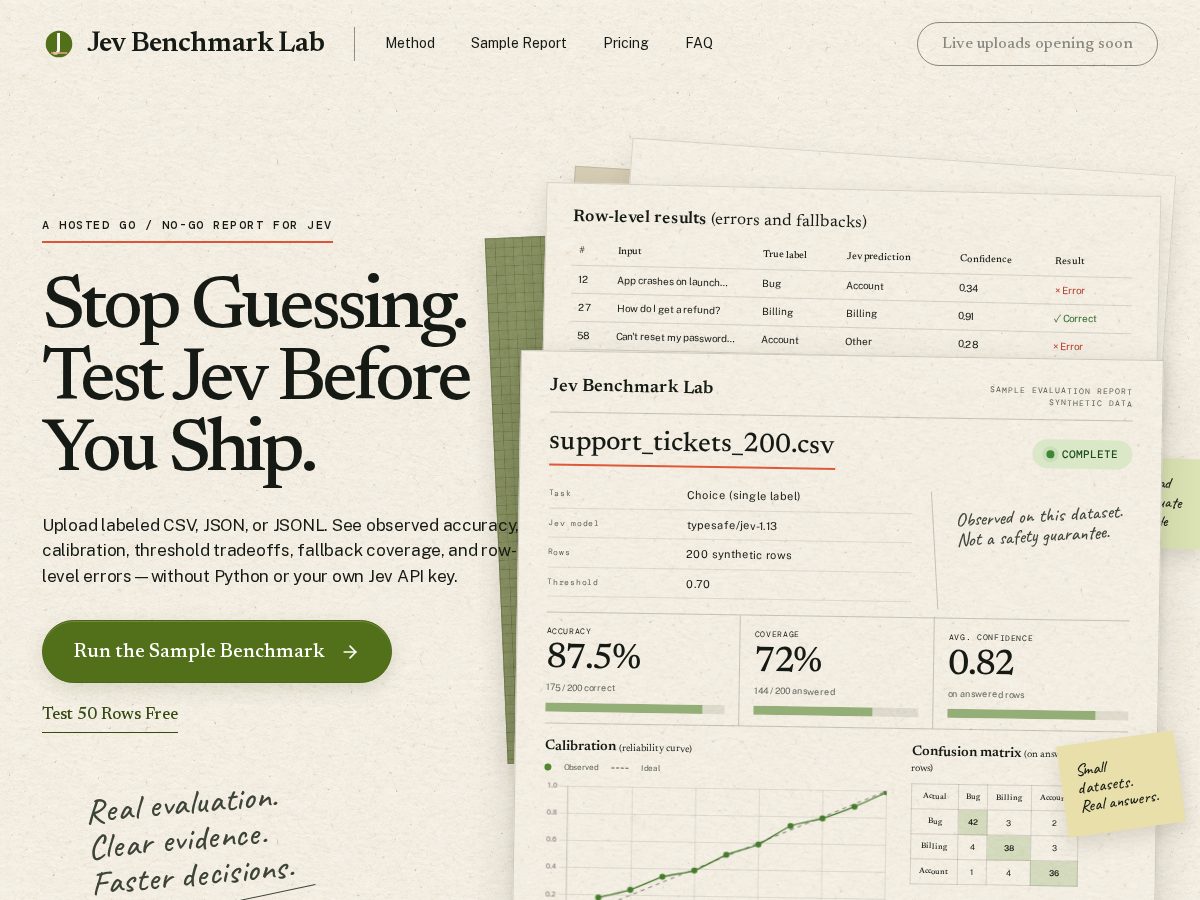Landing-page snapshot of jevbenchmark.app