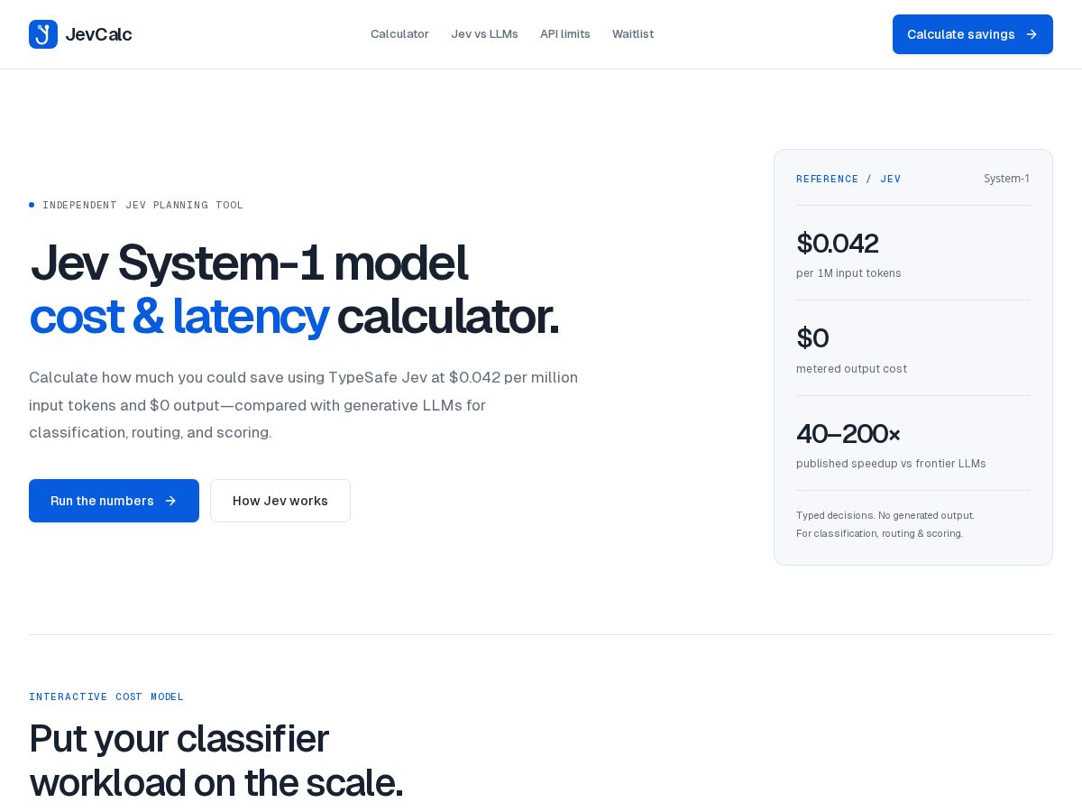 Landing-page snapshot of jevcalc.com