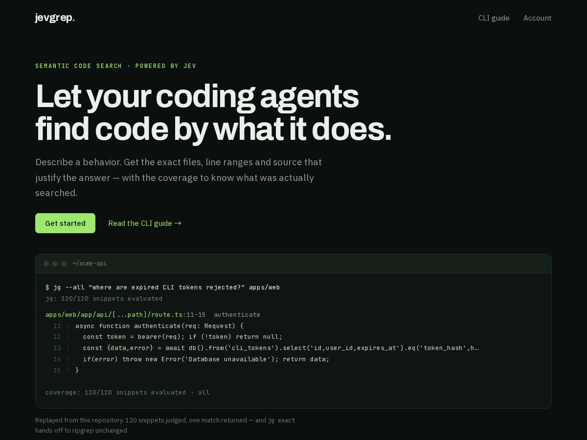Landing-page snapshot of jevgrep.com