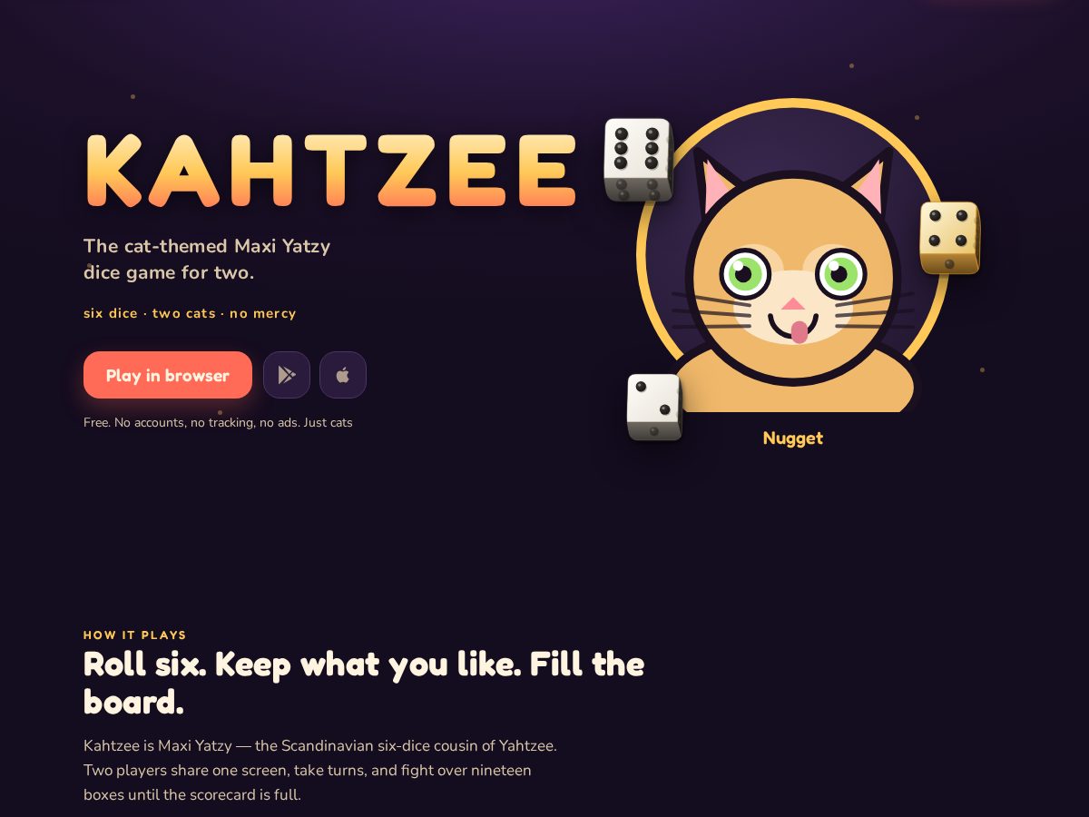 Landing-page snapshot of kahtzee.com
