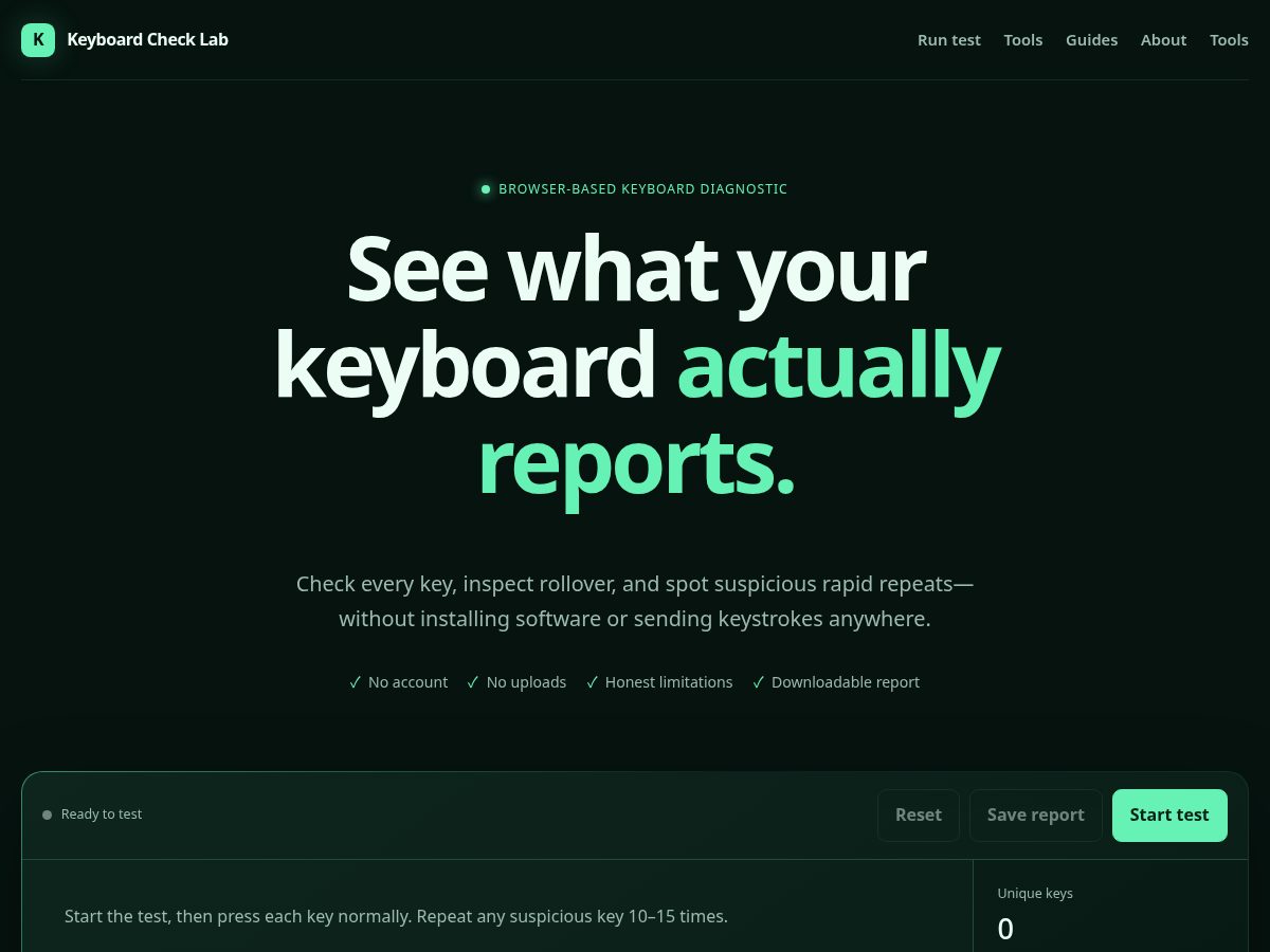 Landing-page snapshot of keyboardchecklab.com