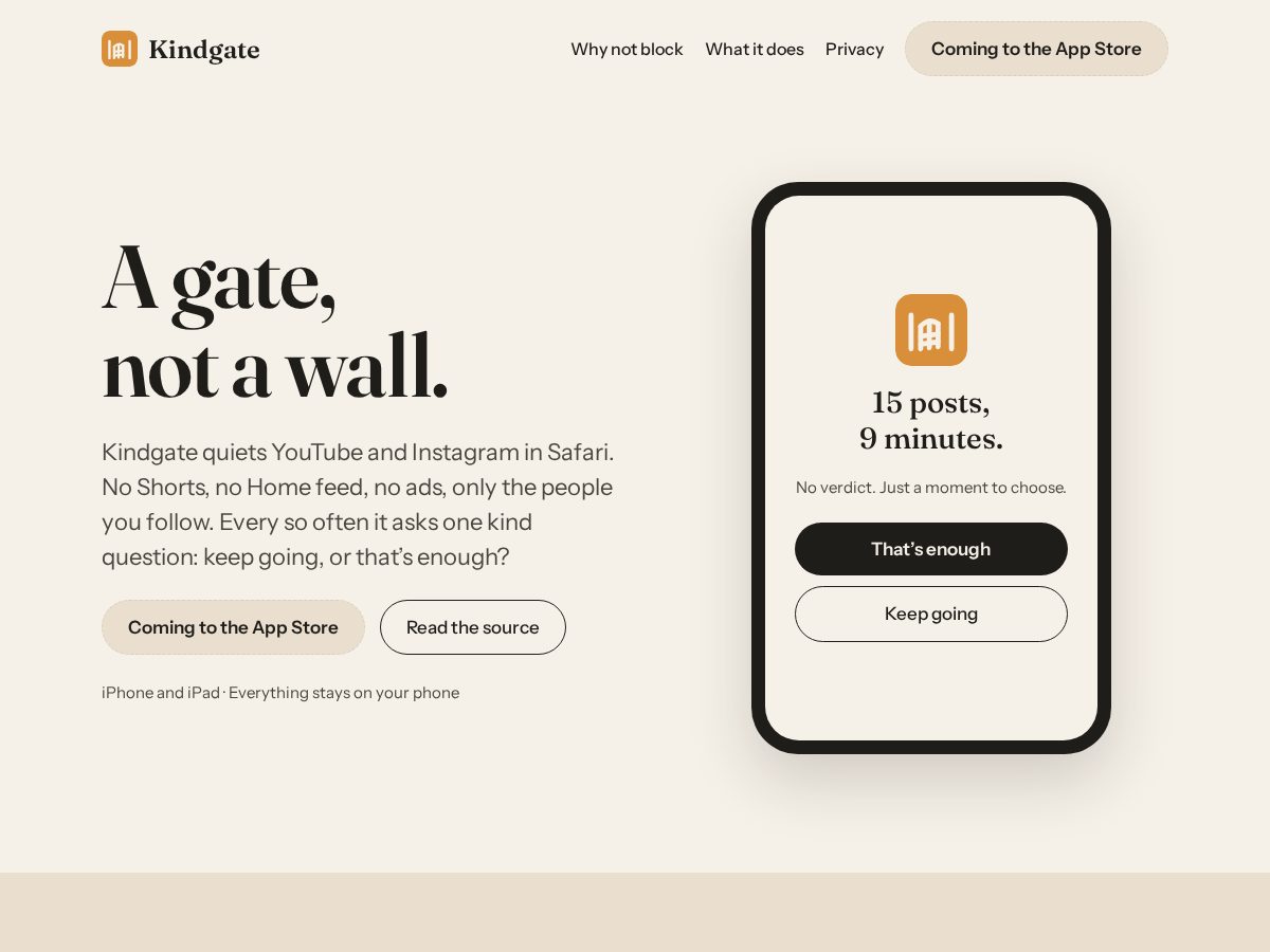 Landing-page snapshot of kindgate.app