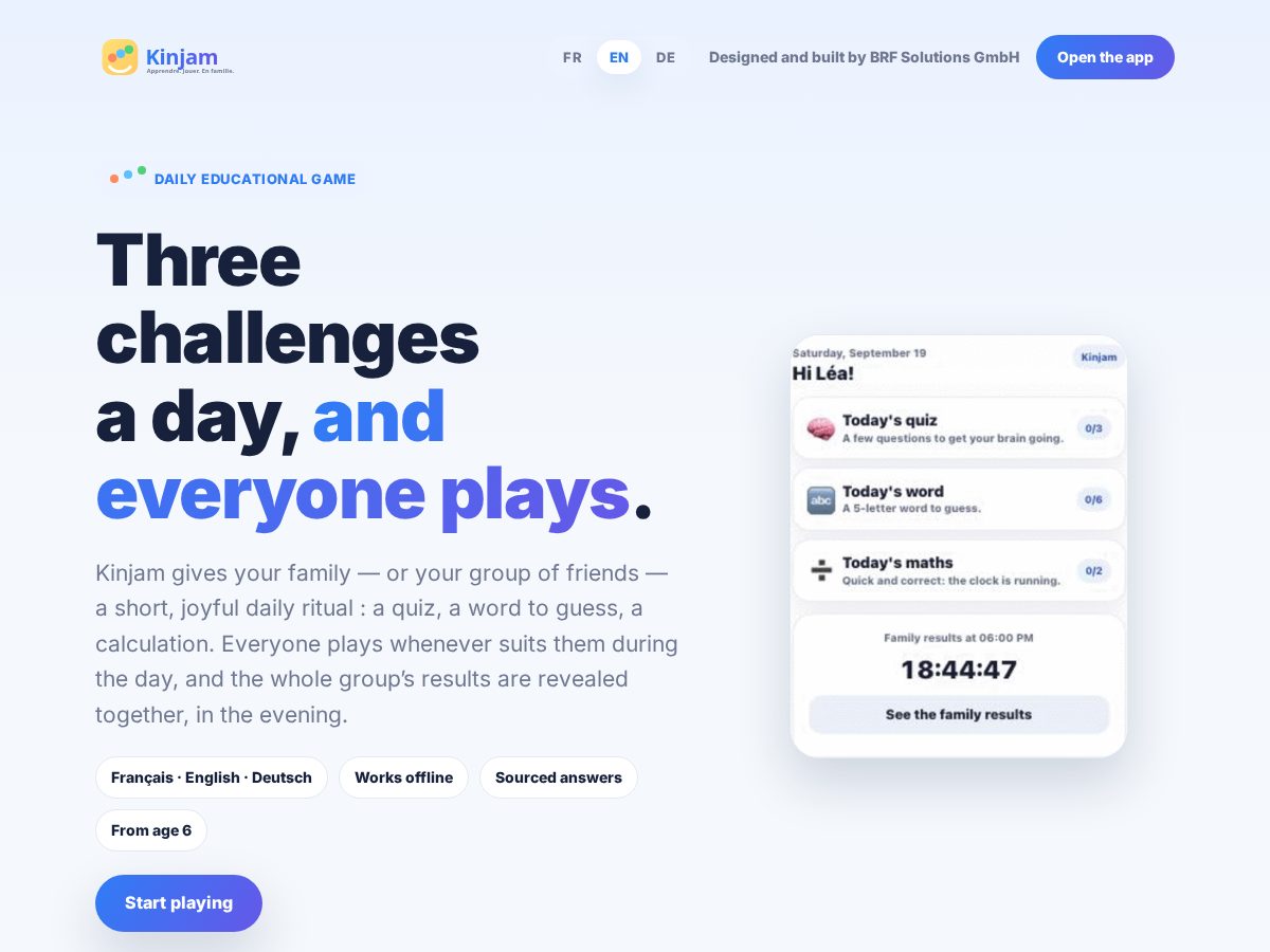 Landing-page snapshot of kinjam.app