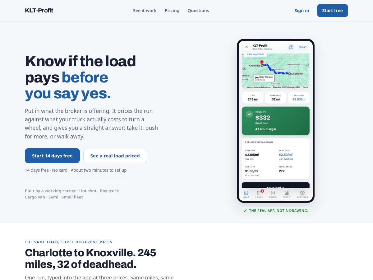 Landing-page snapshot of kltprofit.com