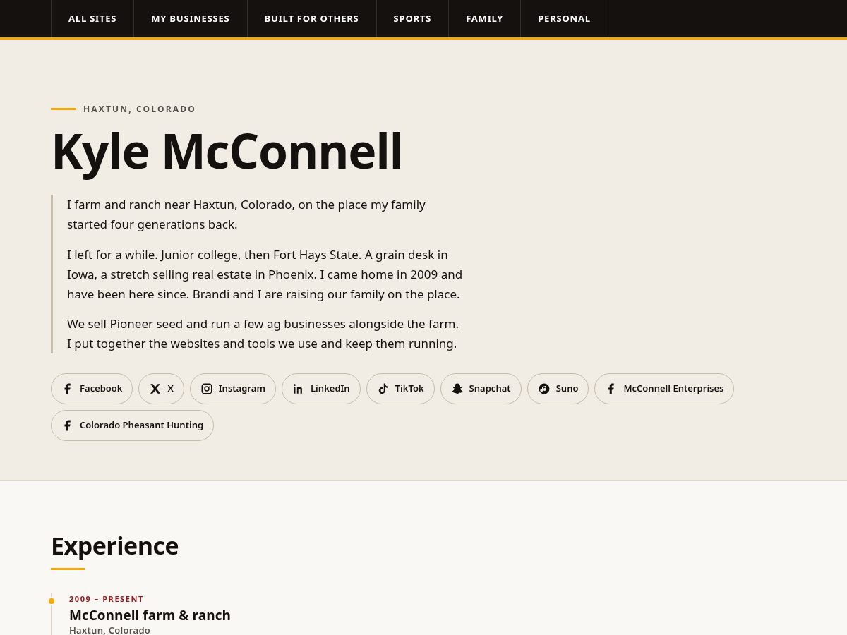 Landing-page snapshot of kylemcconnell.com