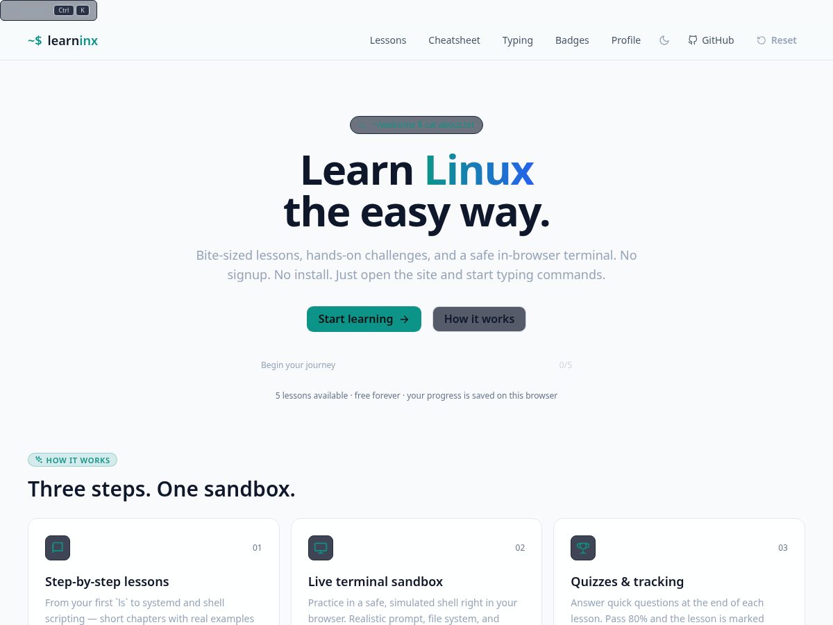 Landing-page snapshot of learninx.site