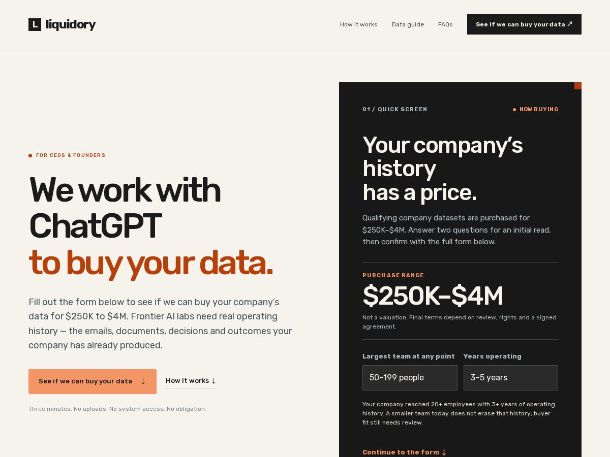 Landing-page snapshot of liquidory.com